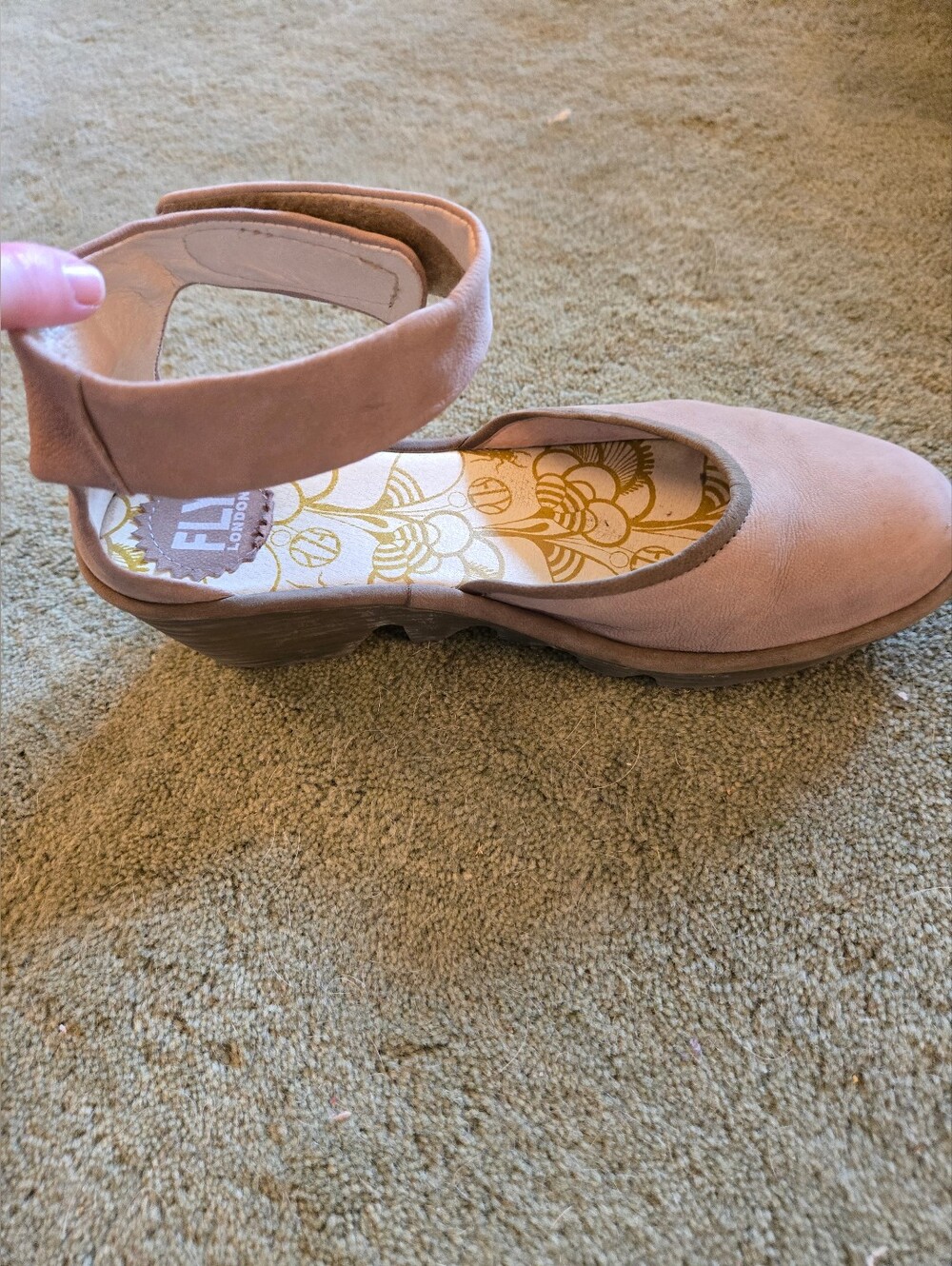 Fly London  Taupe Ankle-Strap Clog Heel